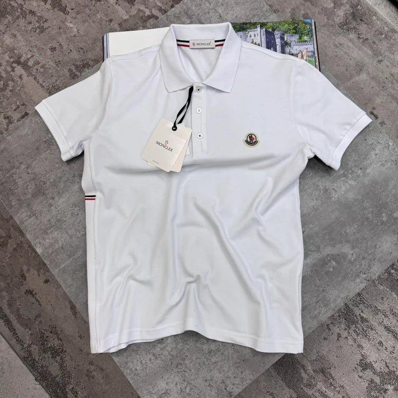 MONCLER STRIPED POLO WHITE