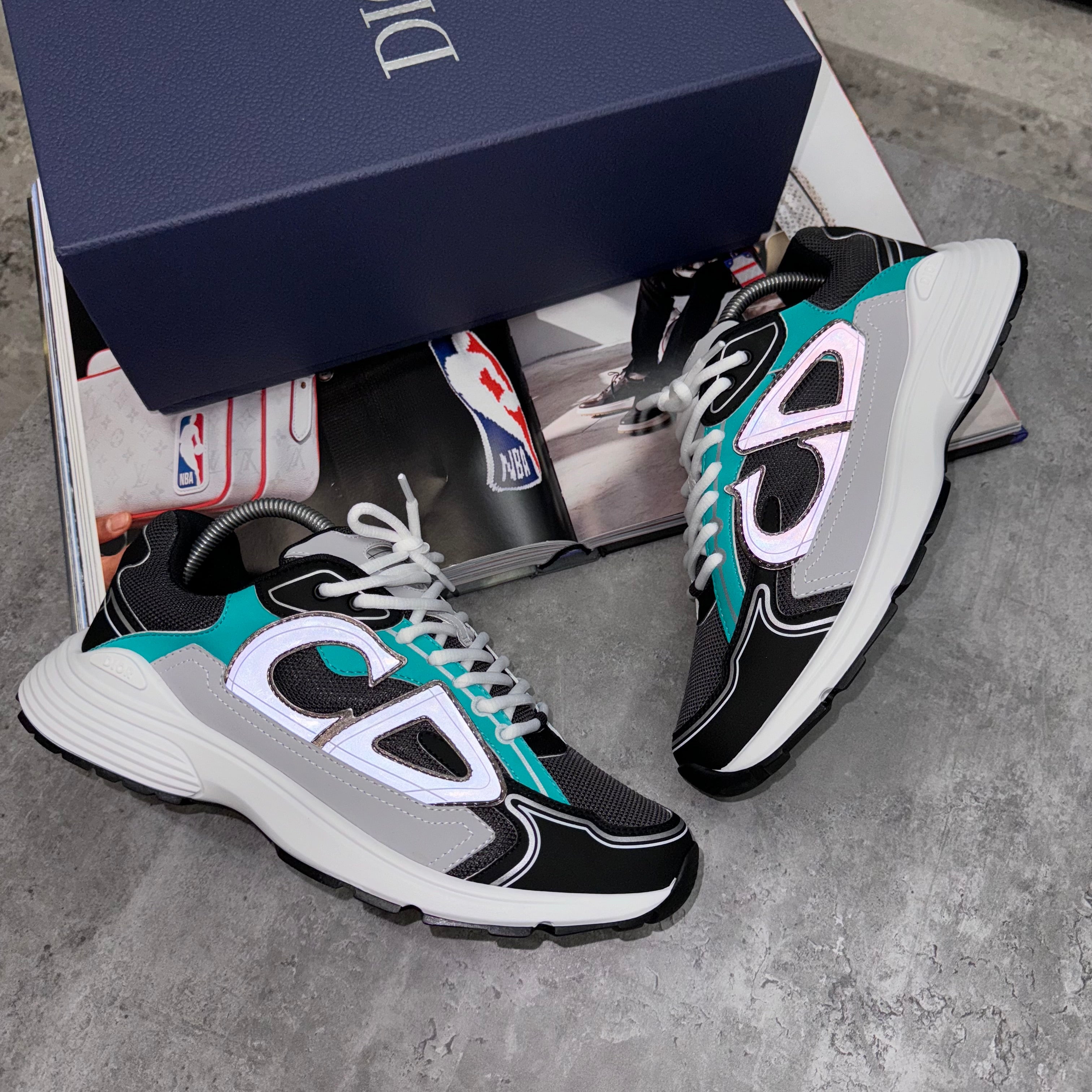 DIOR B30 TRAINERS - BLACK / MINT