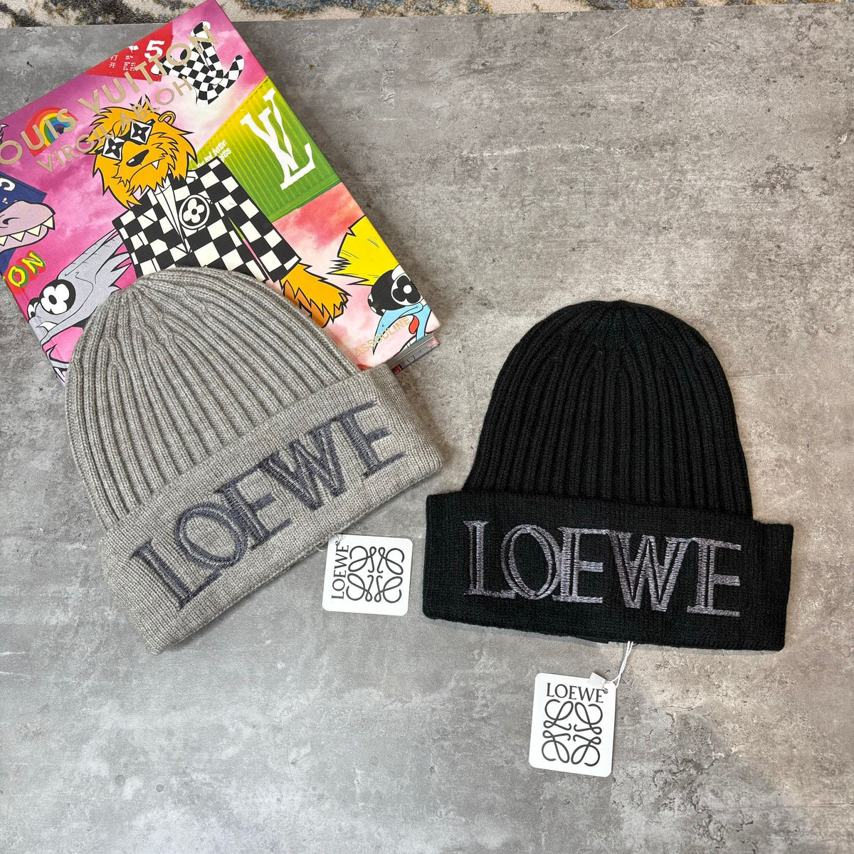 LOEWE BEANIE - GREY, BLACK & CREAM