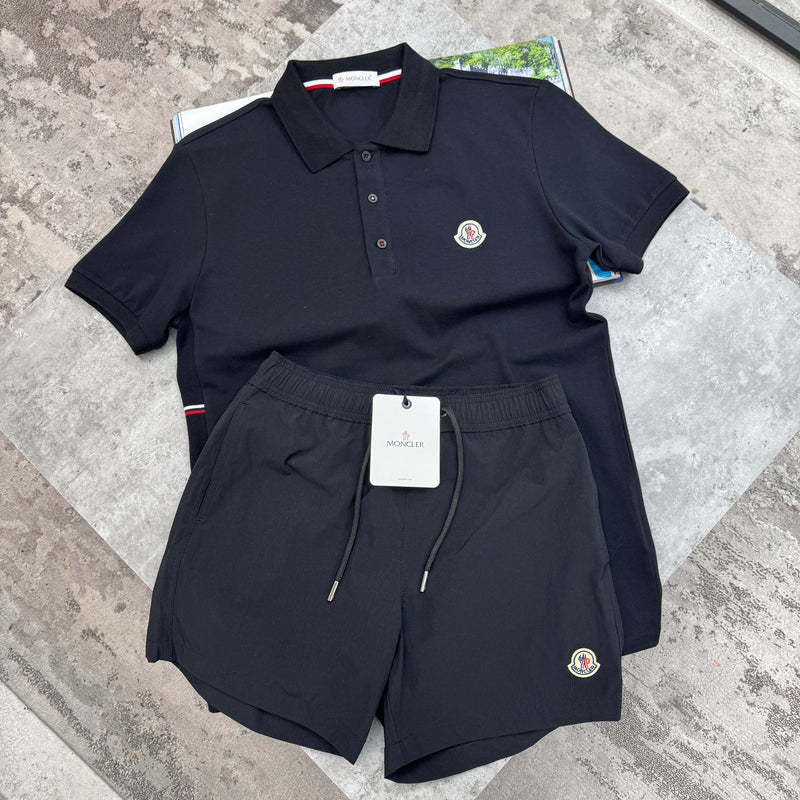 MONCLER STRIPED POLO - BLACK