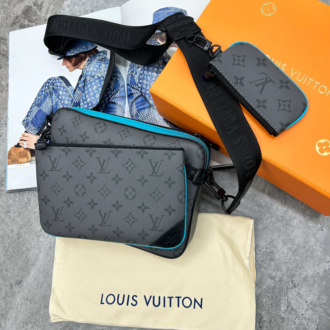 LOUIS VUITTON TRIO BAG - GREY / AQUA