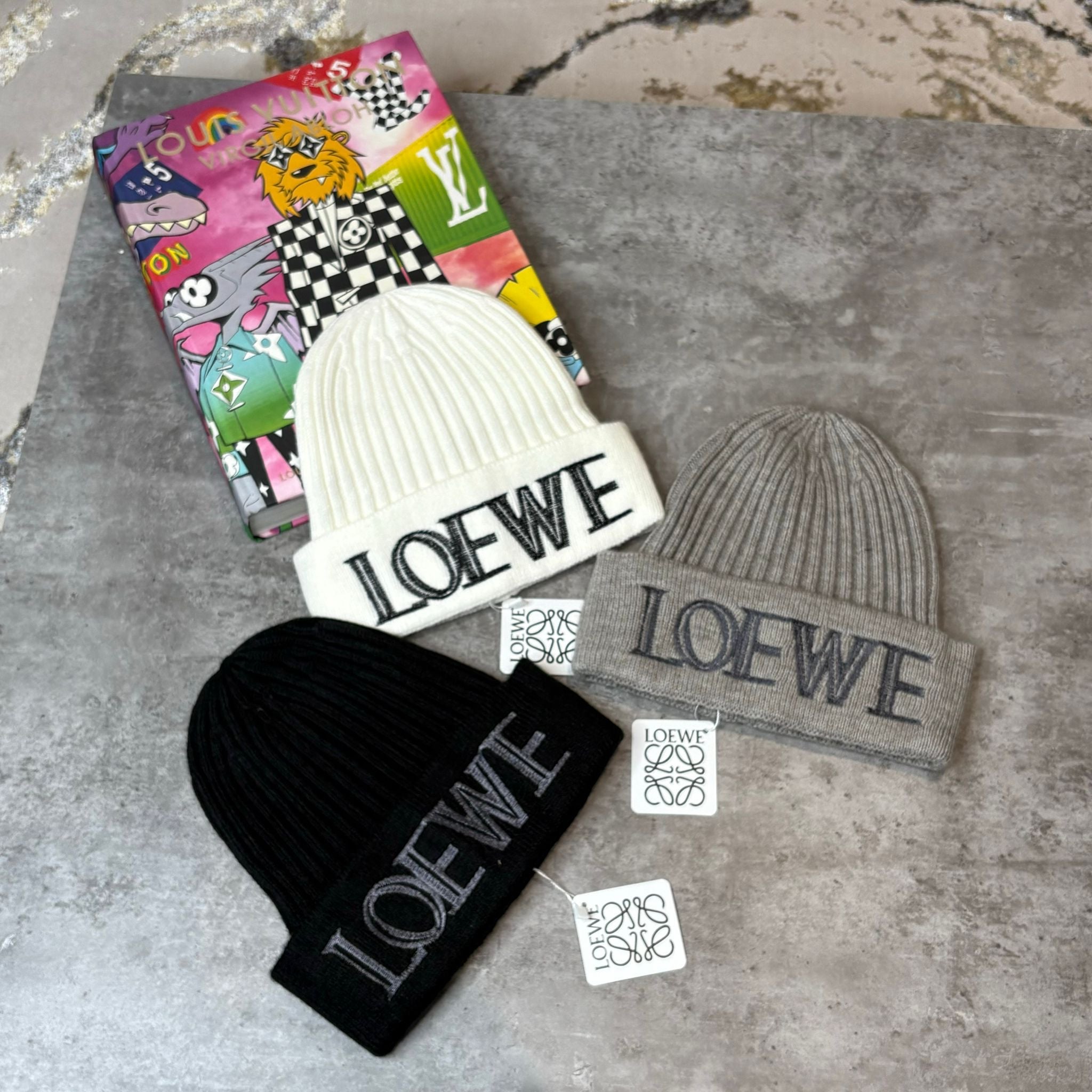 LOEWE BEANIE - GREY, BLACK & CREAM