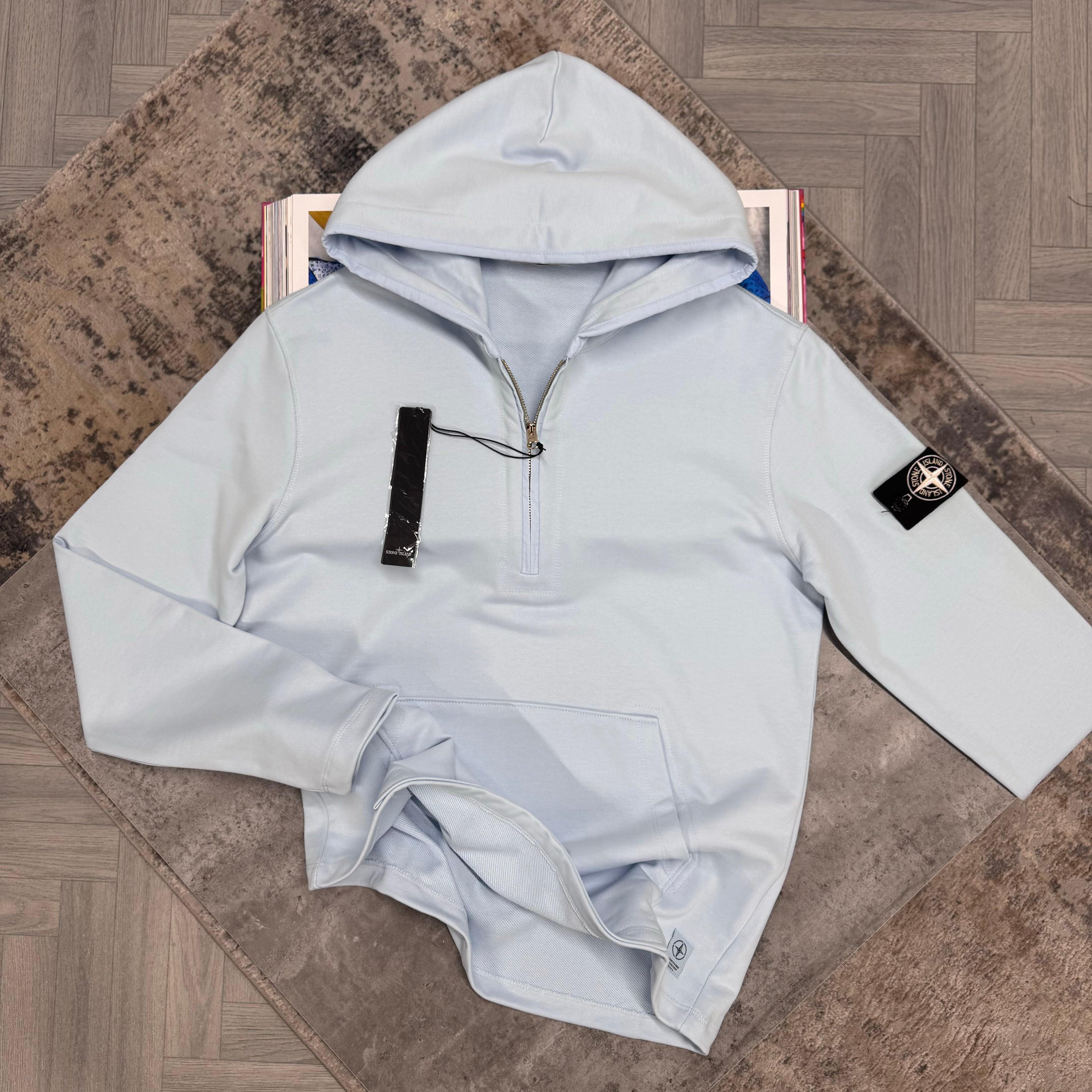 STONE ISLAND HALF ZIP HOODIE - SKY BLUE