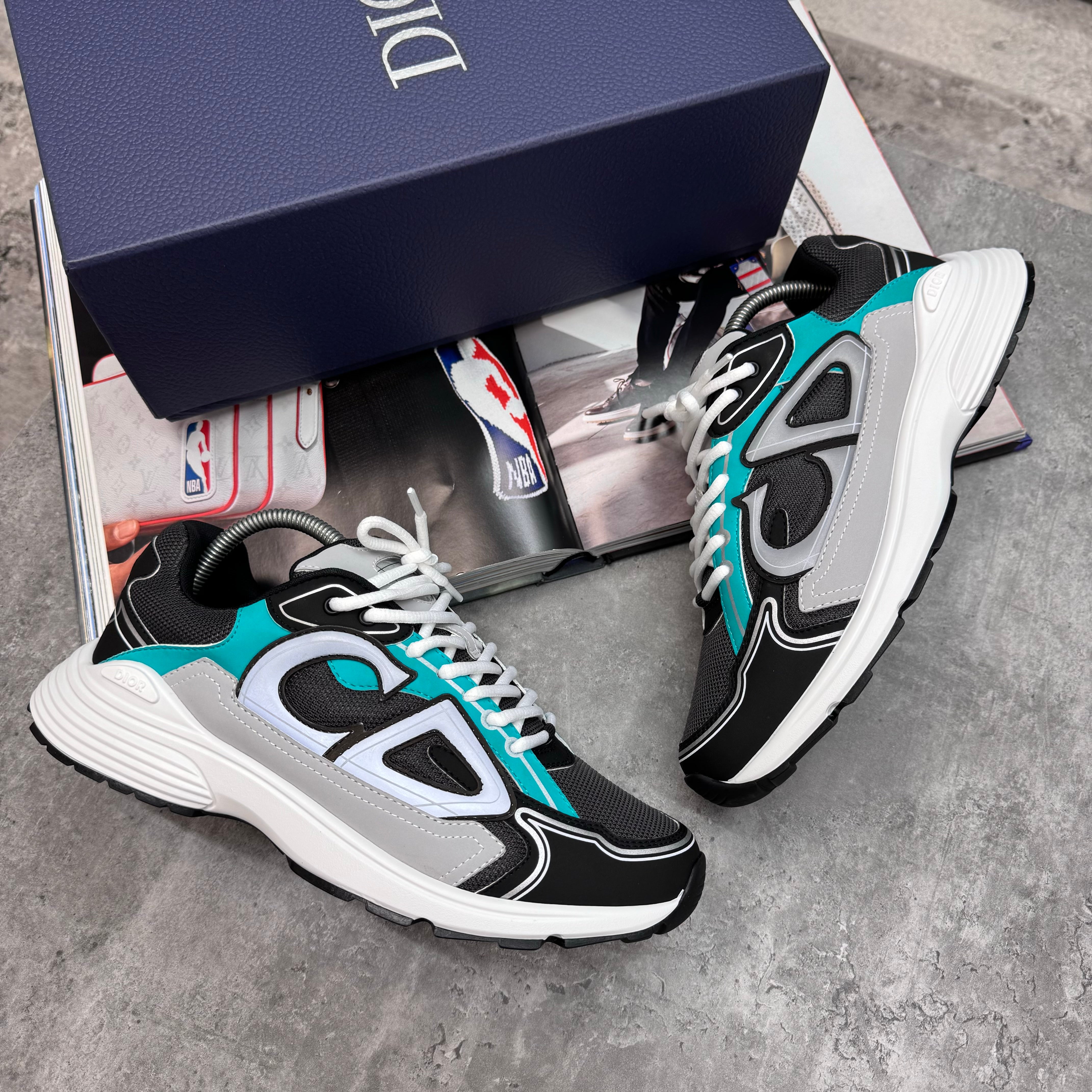 DIOR B30 TRAINERS - BLACK / MINT