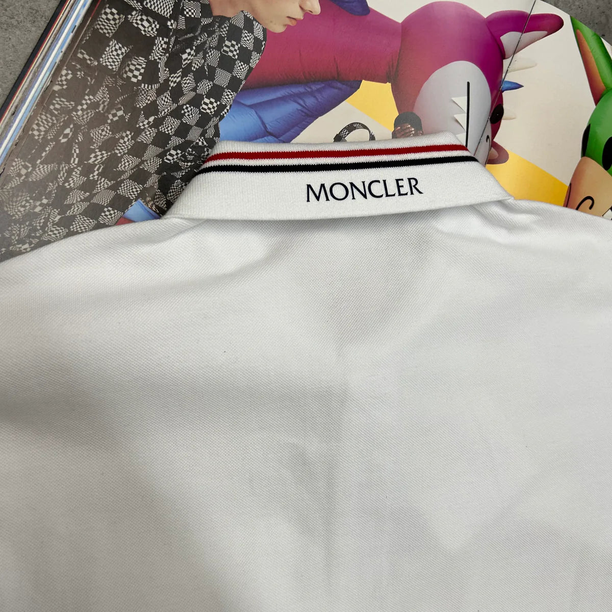 MONCLER STRIPED COLLAR POLO - WHITE