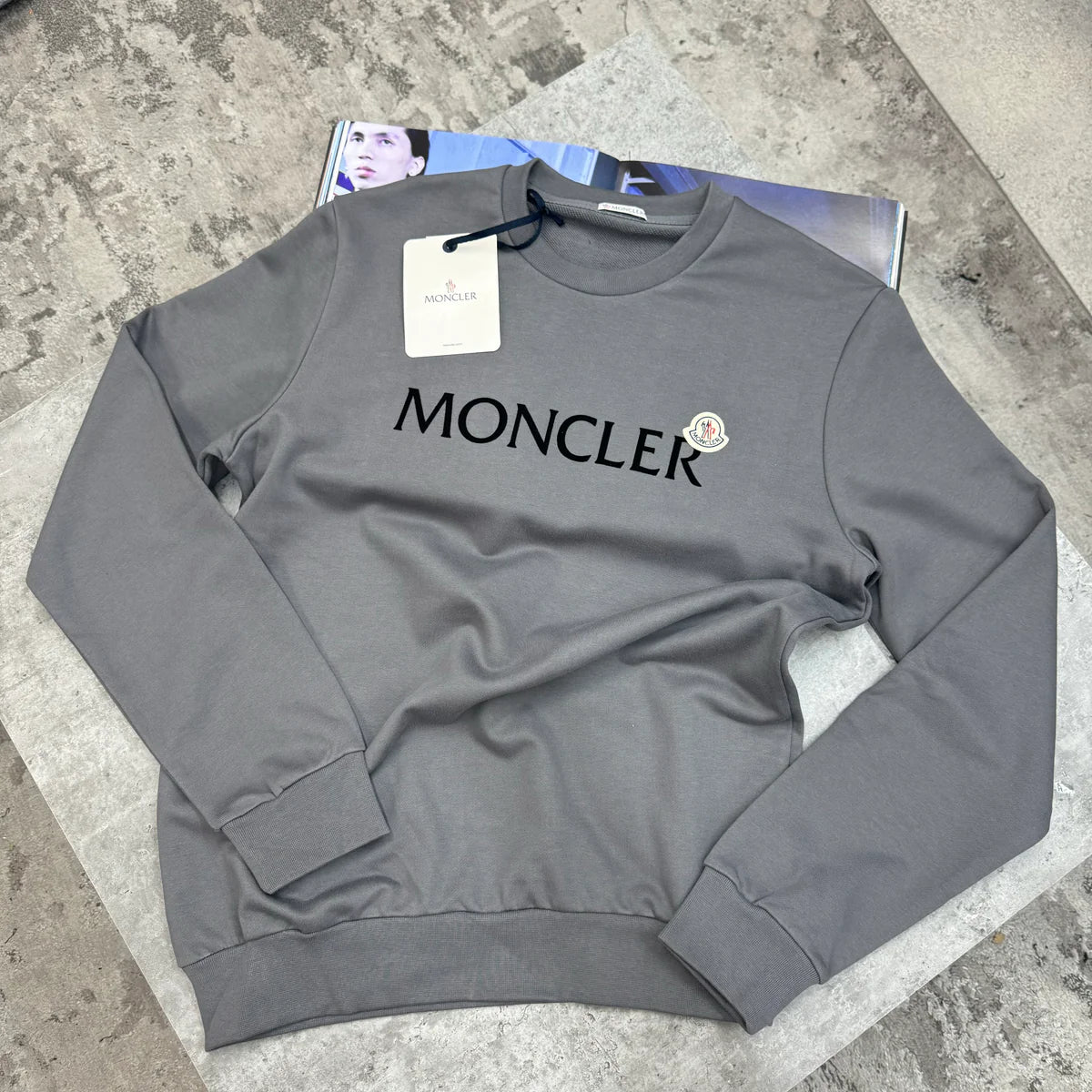 MONCLER LOGO CREWNECK JUMPER - CHARCOAL