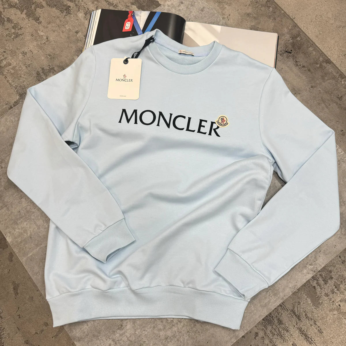 MONCLER LOGO CREWNECK JUMPER - SKY BLUE