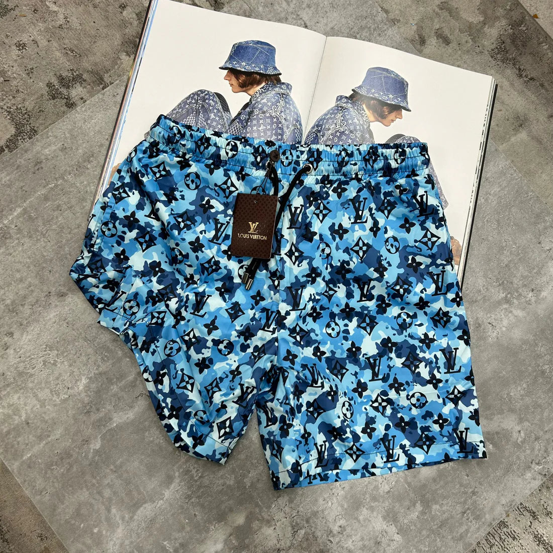 LOUIS VUITTON MONOGRAM SLIM FIT SWIM SHORTS - BLUE CAMO