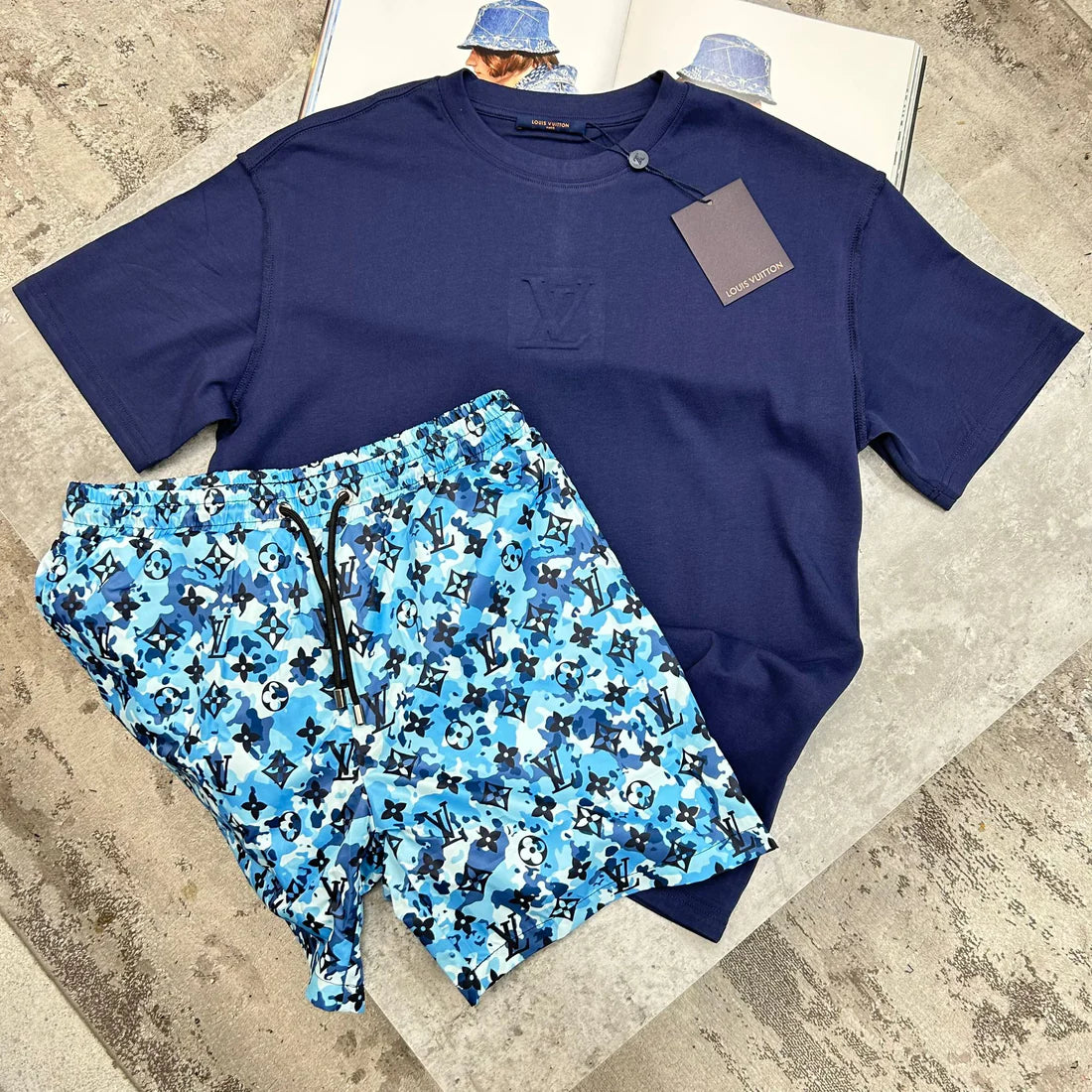 LOUIS VUITTON MONOGRAM SLIM FIT SWIM SHORTS - BLUE CAMO