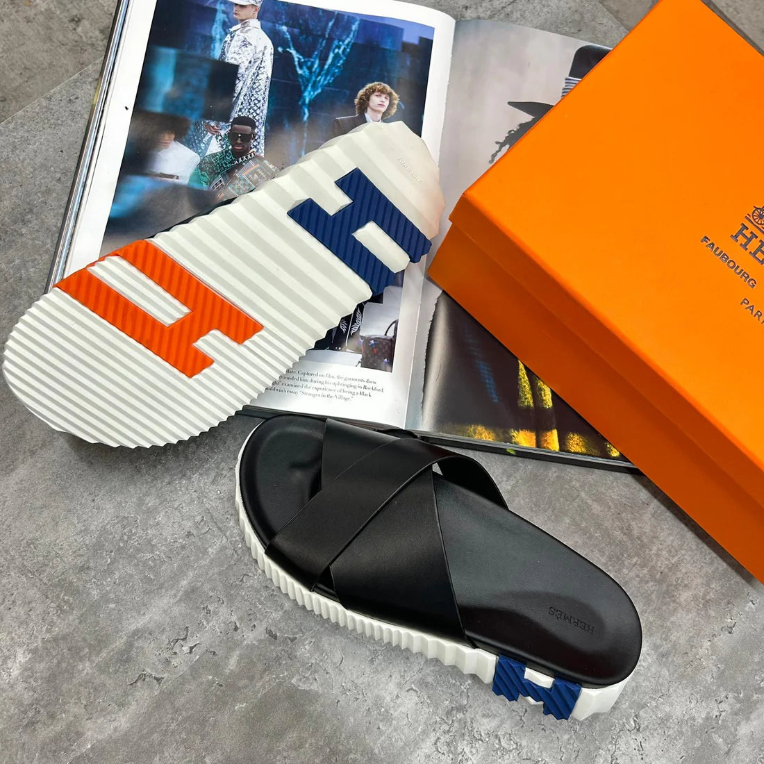 HERMES SLIDES - BLACK / ORANGE