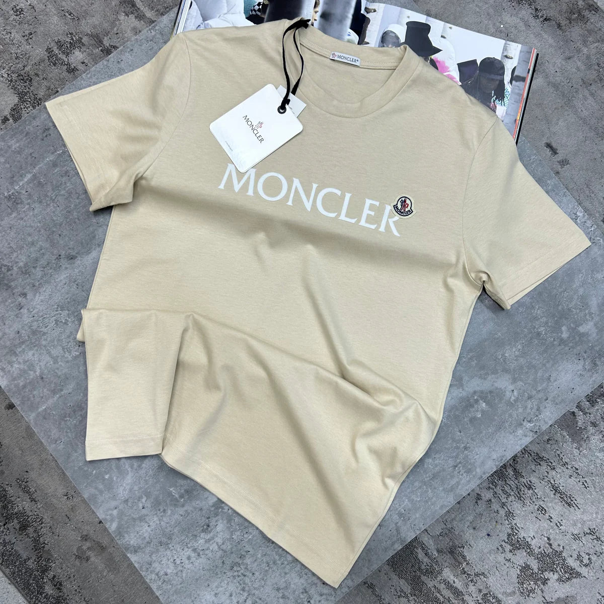 MONCLER BADGE T SHIRT - SAND