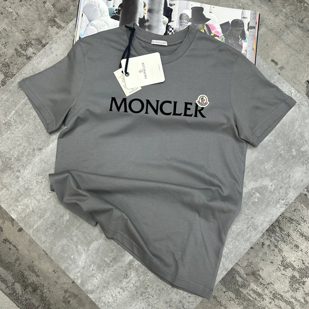 MONCLER BADGE T SHIRT - CHARCOAL