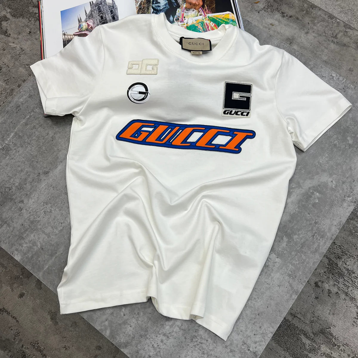 GUCCI 4 LOGO T SHIRT - WHITE