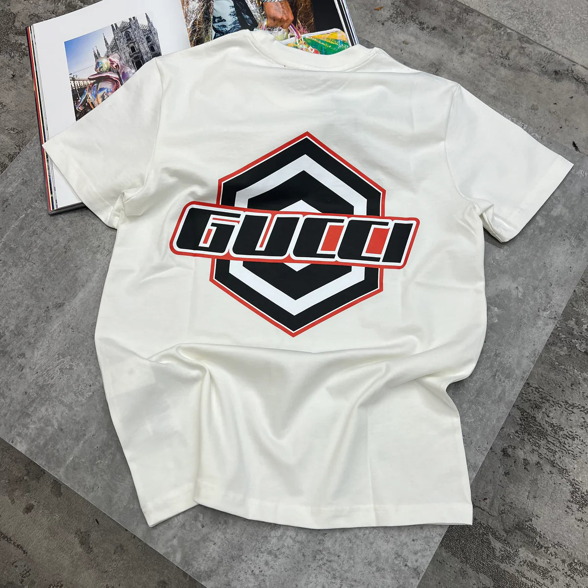 GUCCI 4 LOGO T SHIRT - WHITE