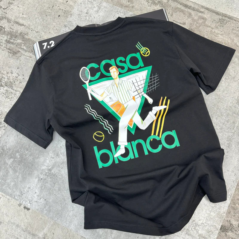 CASABLANCA TENNIS PLAYER T SHIRT - BLACK