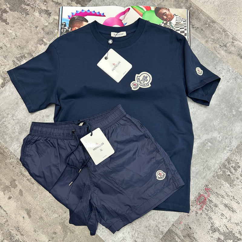 MONCLER DOUBLE BADGE T SHIRT - NAVY