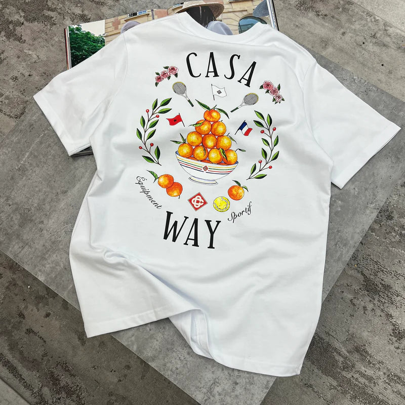 CASABLANCA ORANGE CASA WAY T-SHIRT - WHITE