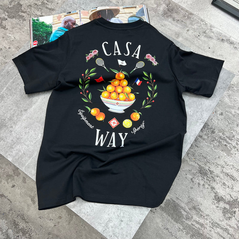 CASABLANCA ORANGE CASA WAY T-SHIRT - BLACK