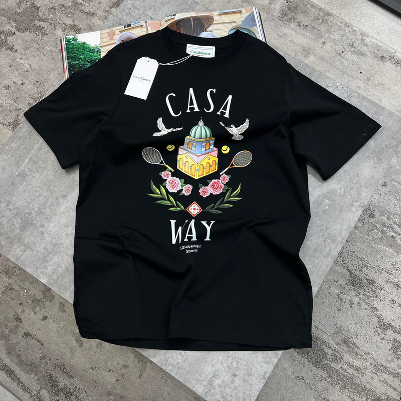 CASABLANCA CASA WAY TENNIS T-SHIRT - BLACK