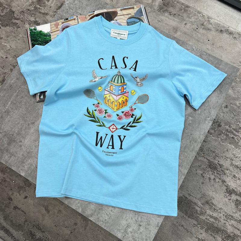 CASABLANCA CASA WAY TENNIS T-SHIRT - SKY BLUE