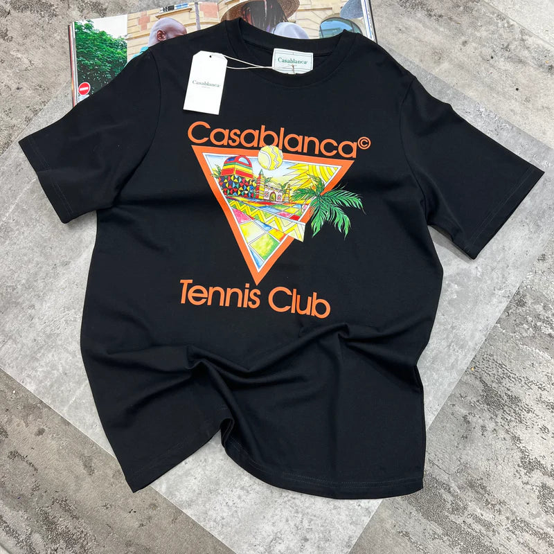 CASABLANCA TENNIS CLUB T-SHIRT - BLACK/ORANGE