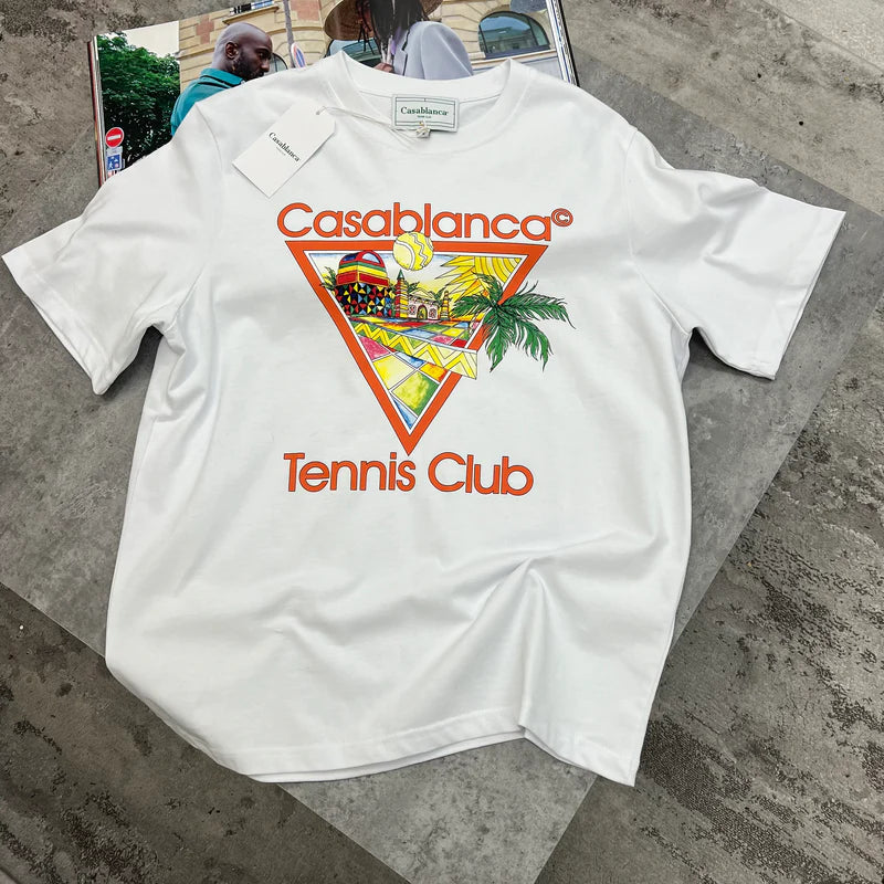 CASABLANCA TENNIS CLUB T-SHIRT - WHITE/ORANGE