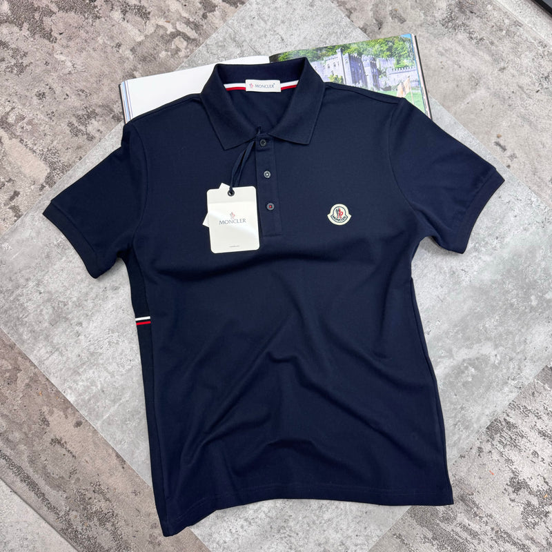 MONCLER STRIPED POLO - NAVY