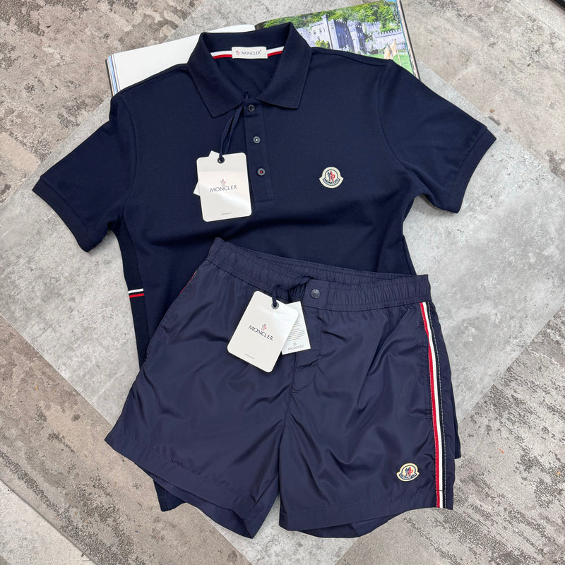 MONCLER STRIPED POLO - NAVY